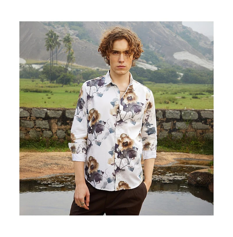 Campus Sutra Men's Off-White Earthy Splotch Shirt