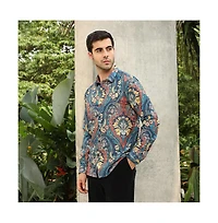 Campus Sutra Men's Aegean Blue Floral-Opulance Shirt