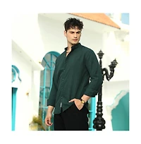 Campus Sutra Men's Emerald Green Pinstriped-Tactile Shirt