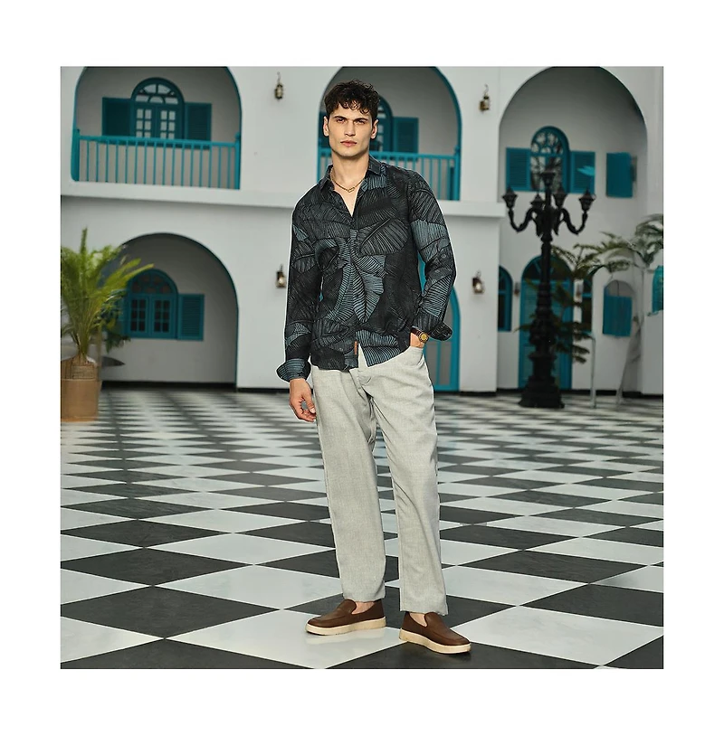 Campus Sutra Men's Viridian Green Foliage-Outline Shirt