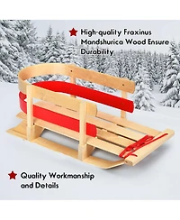 Hongge Wooden Snow Sled for Kids Classic Pull Sled with Backrest and Rope