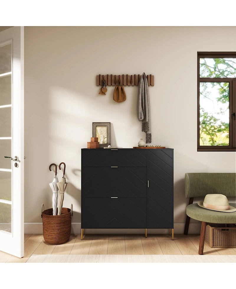 Clihome Shoe Cabinet Storage for Entryway, Modern Rack with 3 Flip Drawers & Side