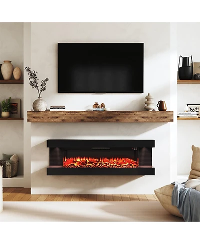 Clihome Inches Wall-Mounted Electric Fireplace With Led Lighted Mantel And Remote