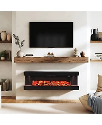 Clihome Inches Wall-Mounted Electric Fireplace With Led Lighted Mantel And Remote