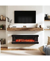 Clihome 50 Inches Wall Mounted Electric Fireplace With Led Lighted Mantel Remote Modern Indoor Heating Accent Fireplaces