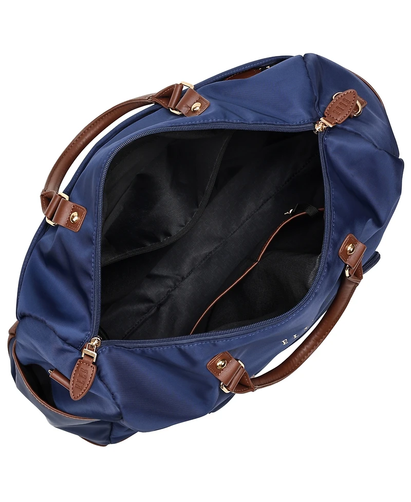 Elle Luxe Journey 13" Twill and Faux Leather Weekender Duffel Bag