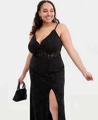 City Studios Trendy Plus Glitter Lace Spaghetti-Strap Gown