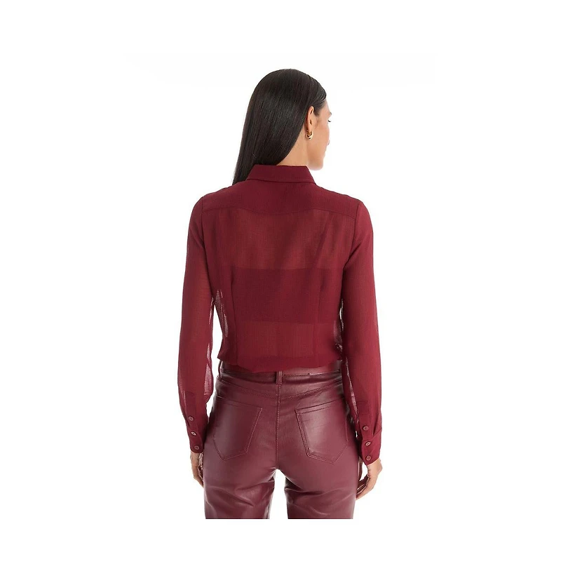 The Noli Shop Women's Georgia Semi-Sheer Blouse - Burgundy