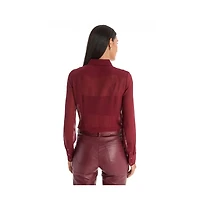 The Noli Shop Women's Georgia Semi-Sheer Blouse - Burgundy
