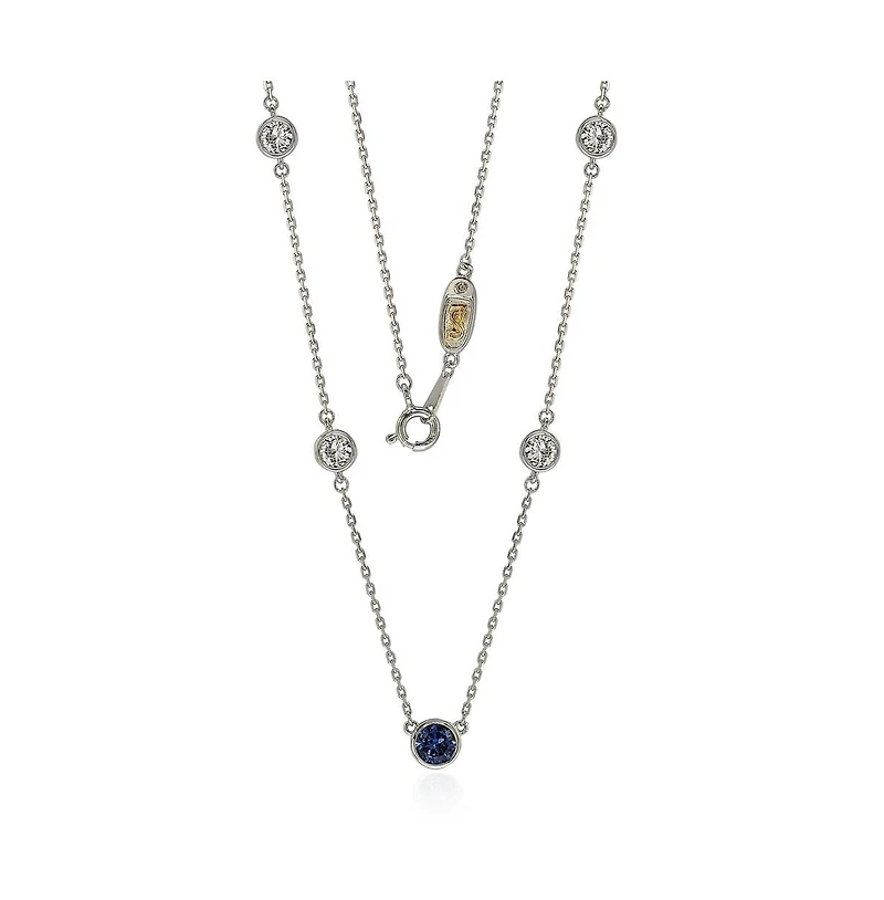 Suzy Levian Sterling Silver Sapphire & Created White Sapphire 5 Stone Station Necklace