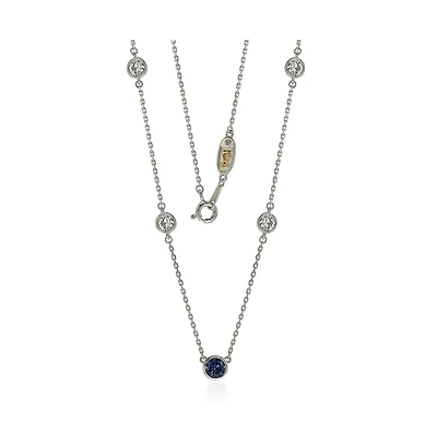 Suzy Levian Sterling Silver Sapphire & Created White Sapphire 5 Stone Station Necklace