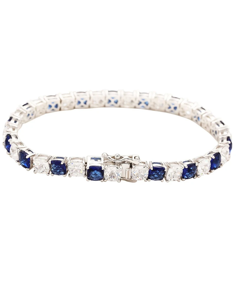 Suzy Levian Sterling Silver Sapphire Cushion Cut Tennis Bracelet