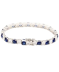 Suzy Levian Sterling Silver Sapphire Cushion Cut Tennis Bracelet