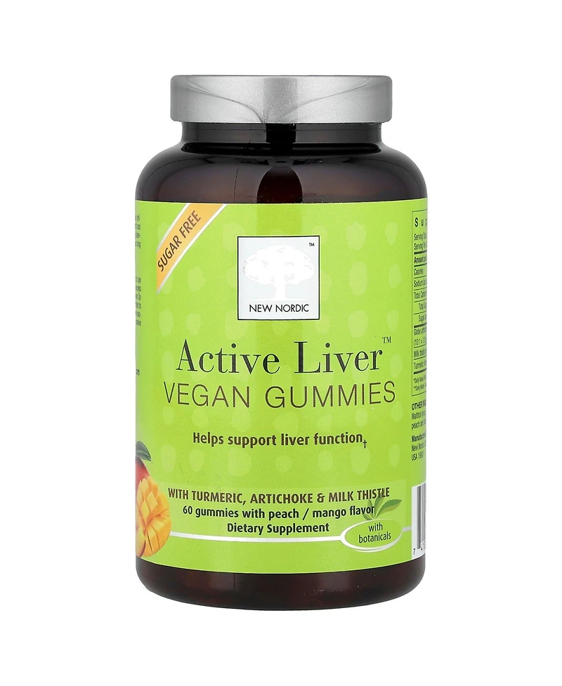 New Nordic Active Liver Gummies | Milk Thistle, Artichoke & Turmeric | Natural Peach & Mango