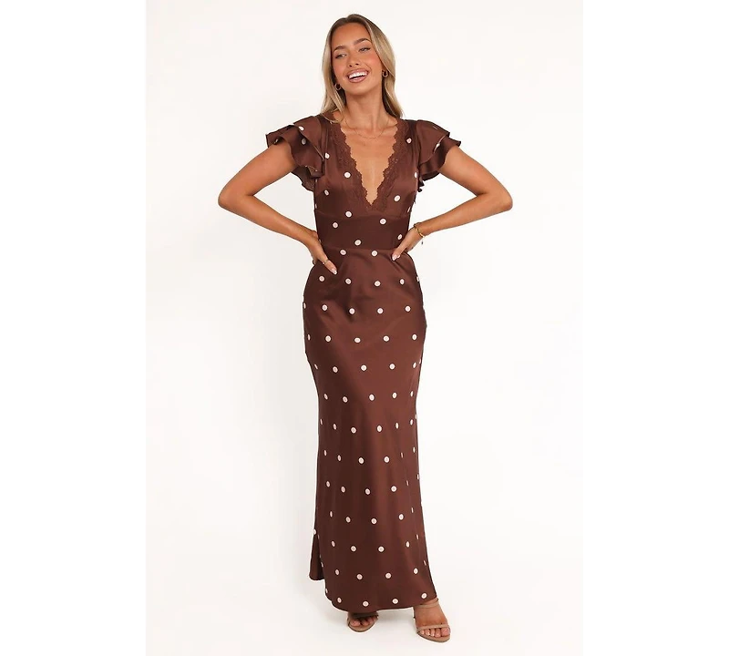 Petal and Pup Women's Brown Polka Dot Arella Maxi Dress