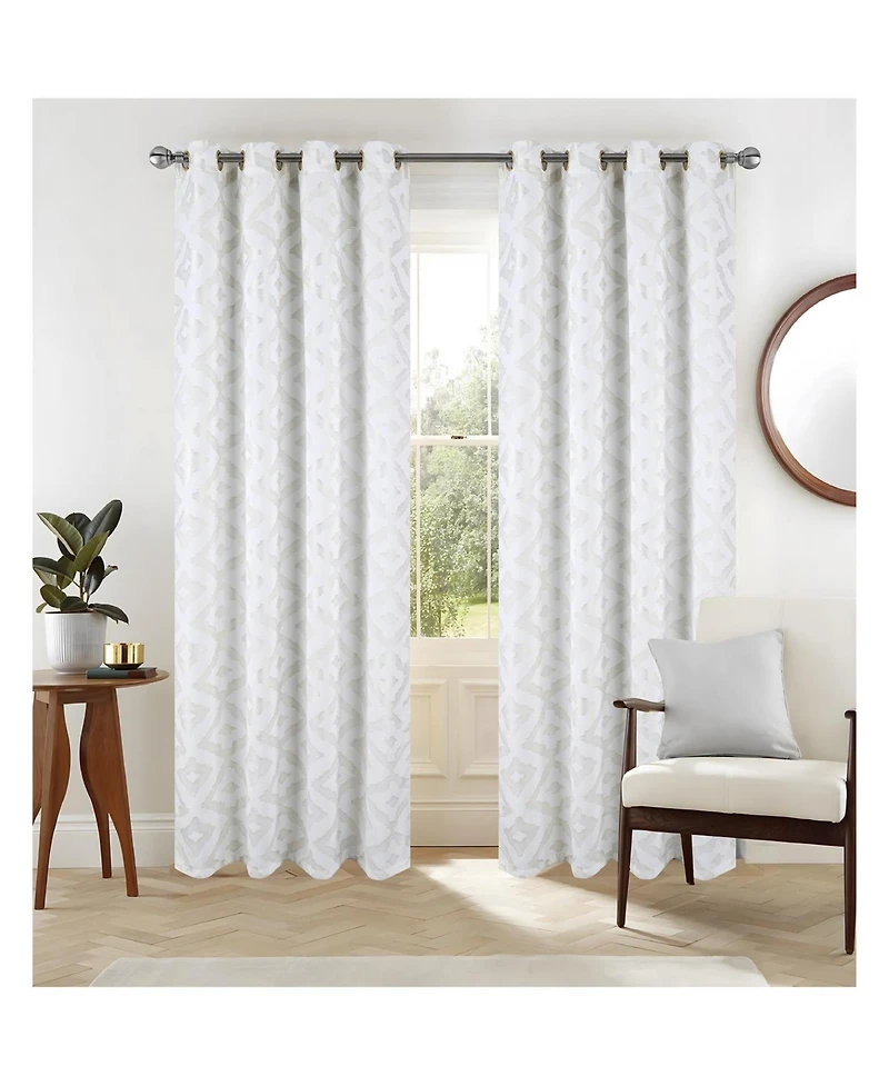 Rt Designer Collection Heathrow Halo Foil Blackout Luxurious Decorative Grommet Curtain Panel 54" x 90" White
