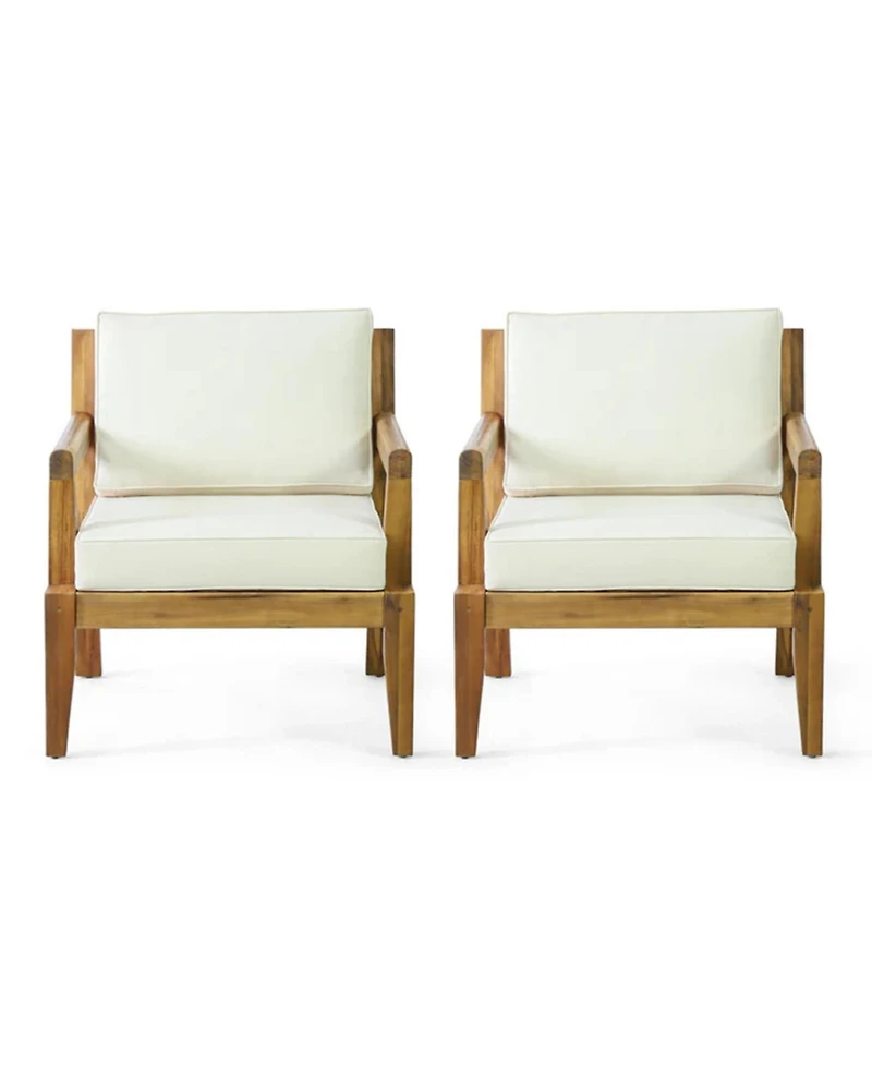 Streamdale Furniture Acacia Patio Club Chairs (Set of 2), Teak Finish, Beige Cushions
