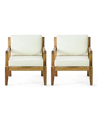 Streamdale Furniture Acacia Patio Club Chairs (Set of 2), Teak Finish, Beige Cushions