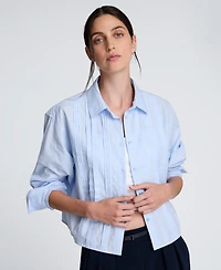 Kenneth Cole Women's Cropped Tuxedo Style Blue Button Down