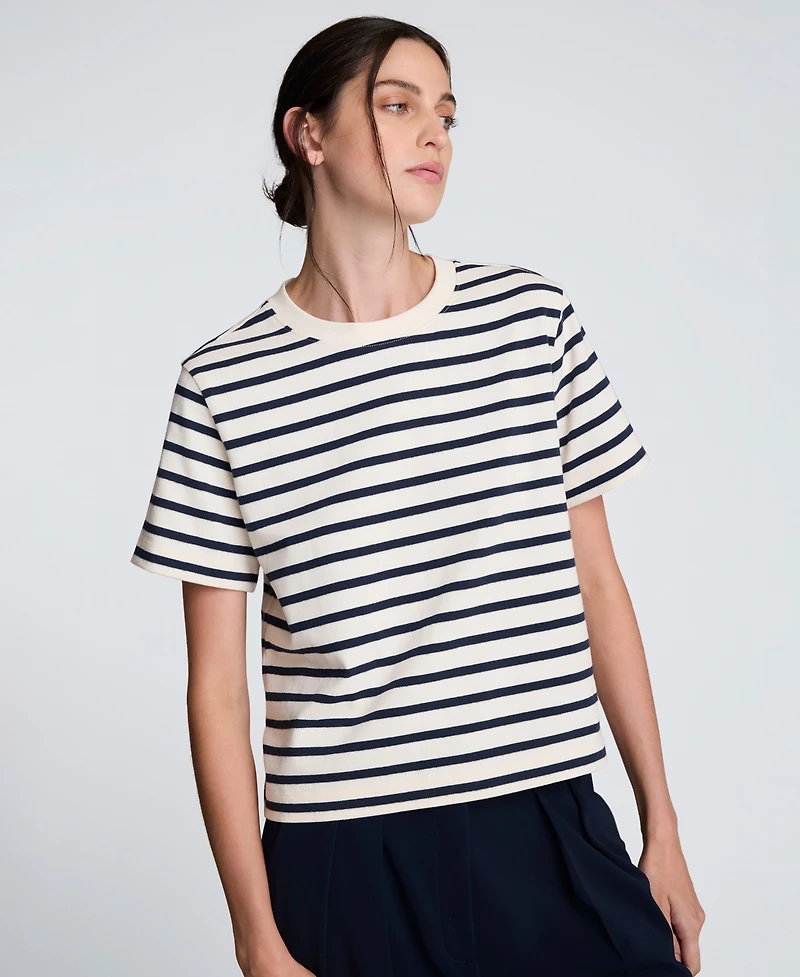 Kenneth Cole Women's Crewneck Striped Boxy T-Shirt
