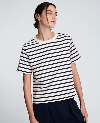 Kenneth Cole Women's Crewneck Striped Boxy T-Shirt