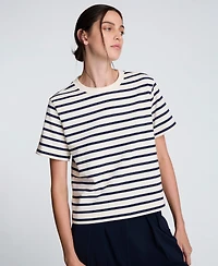 Kenneth Cole Women's Crewneck Striped Boxy T-Shirt