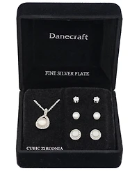 Giani Bernini Silver-Tone Teardrop Mother of Pearl Pendant Necklace and 3 of Pair Earrings Set