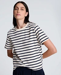 Kenneth Cole Women's Crewneck Striped Boxy T-Shirt