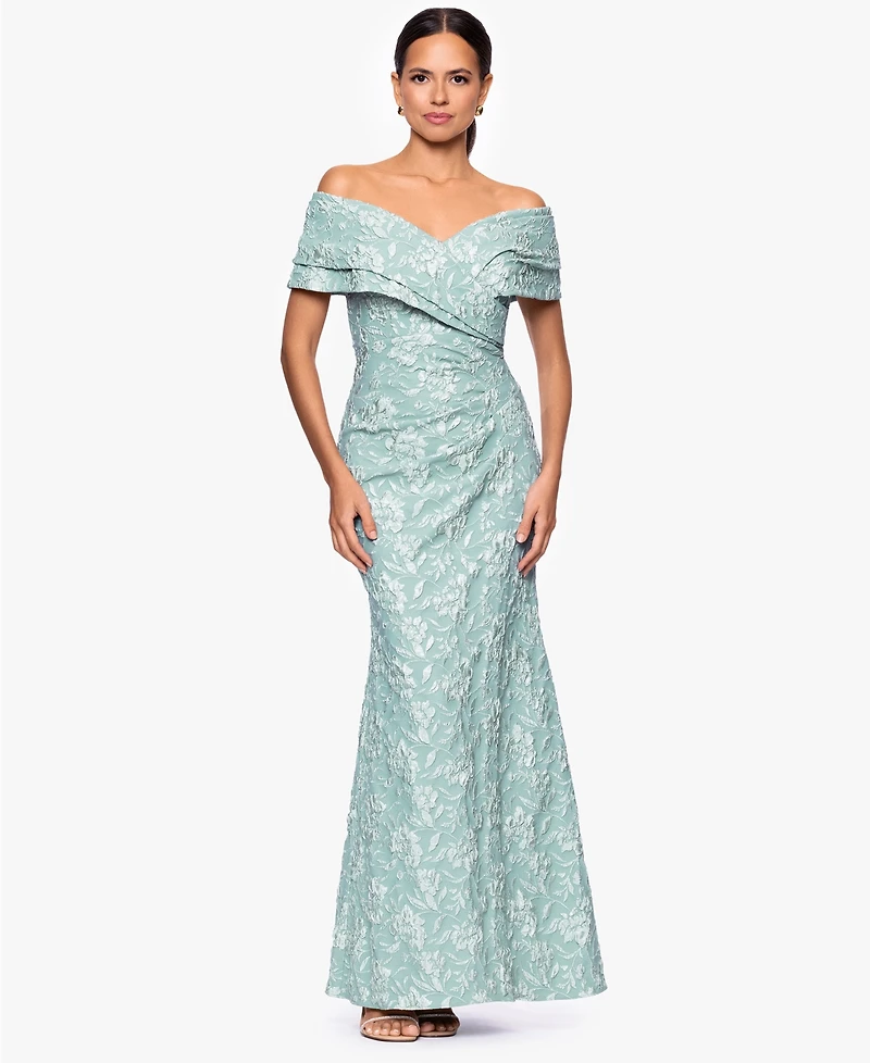 Betsy & Adam Women's Long Off-The-Shoulder Dress