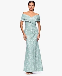 Betsy & Adam Women's Long Off-The-Shoulder Dress