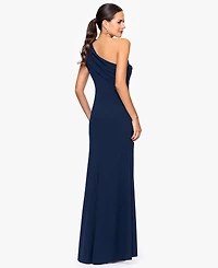 Betsy & Adam Women's Long One-Shoulder Bow Embroidered Dress