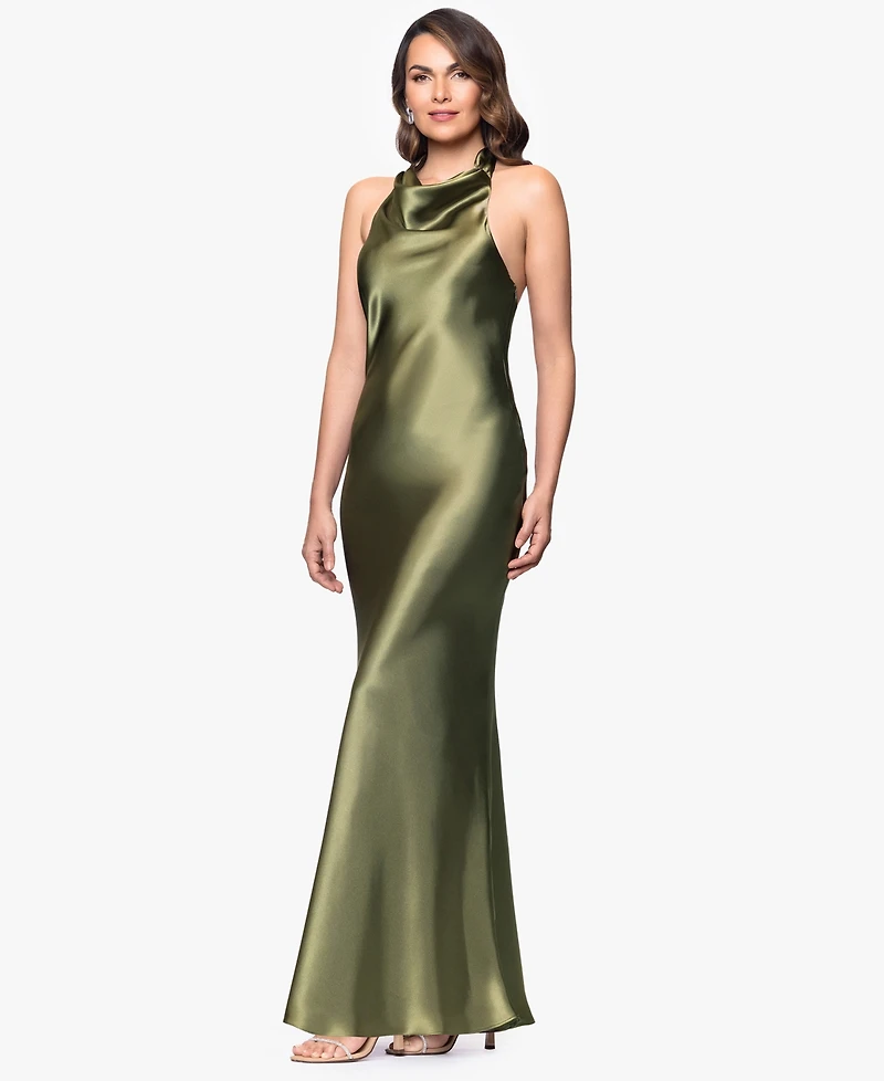 Betsy & Adam Women's Halter-Neck Sleeveless Satin Gown
