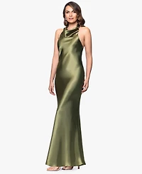 Betsy & Adam Women's Halter-Neck Sleeveless Satin Gown