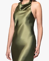 Betsy & Adam Women's Halter-Neck Sleeveless Satin Gown
