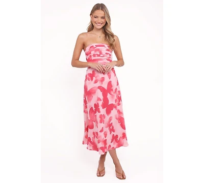 Petal and Pup Women's Kenna Strapless Midi Dress Butterfly Print