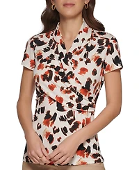 Dkny Petite Short-Sleeve Printed Wrap Blouse
