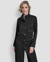 Dkny Women's Top Stitch Glazed High Mock Neck Dressing Jacket