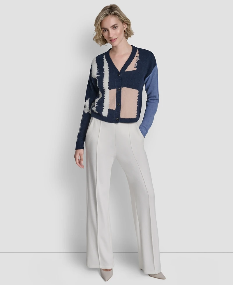 Dkny Women's Long-Sleeve Color-Block Cropped Cardigan
