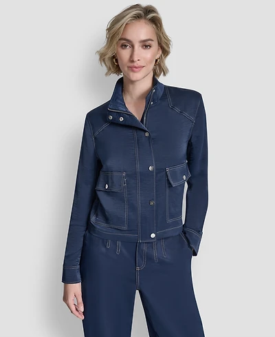 Dkny Women's Top Stitch Glazed High Mock Neck Dressing Jacket