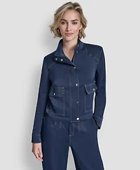 Dkny Women's Top Stitch Glazed High Mock Neck Dressing Jacket