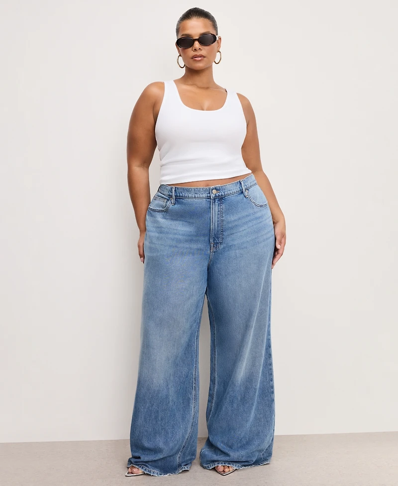 Good American Women's Mid-Rise Wide-Leg Jeans