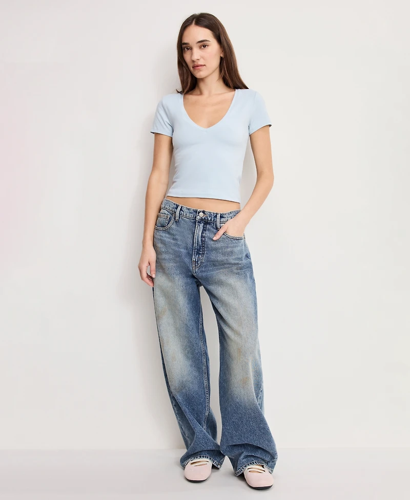 Good American Women's V-Neck Short-Sleeve Top