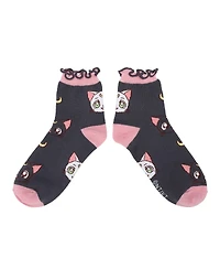 Sailor Moon Women's Cosmic Symbols & Cats 3-Pair Lettuce Edge Casual Quarter Crew Socks
