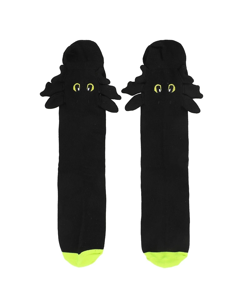 How to Train Your Dragon Men's Toothless Plush Character Heads Adult Black Casual Crew Socks -Osfa