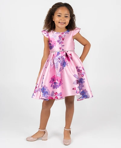 Rare Editions Girls 2T-6X Printed Mikado Hi-Low Pleated Dress