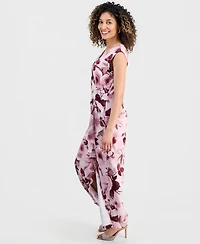 Connected Petite Floral Print Sleeveless Gown