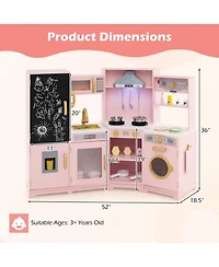 Gymax Corner Kids Play Kitchen Wooden Pretend Toy Kitchen w/ Realistic Lights