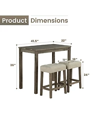 Clihome 3-Piece Brown Wood Counter-Height Dining Set with Tufted Fabric Stools for Small Spaces (Seats 2) Bar Sets