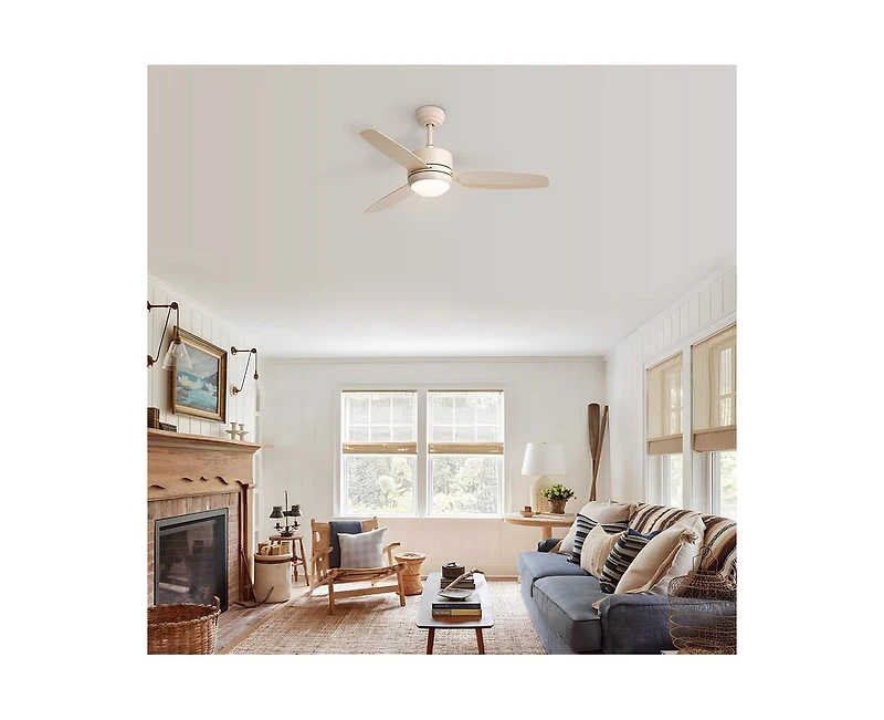 46-inch Modern Beige 3-blade Ceiling Fan with Led Light with Six-speed Remote Control