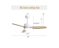 Sofucor 46-inch Modern White 3-blade Ceiling Fan with Led Light with Six-speed Remote Control